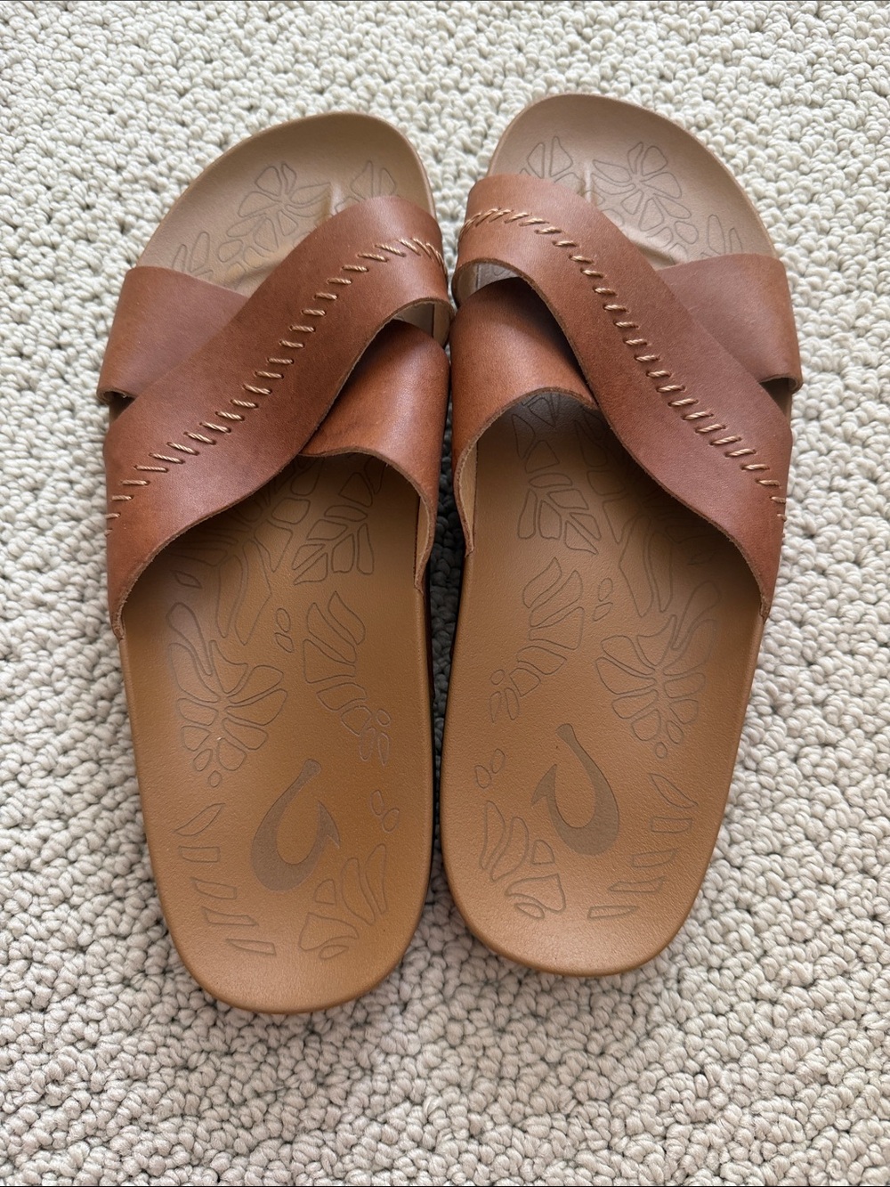 Women’s Olukai Brown Crossover Slide Sandals